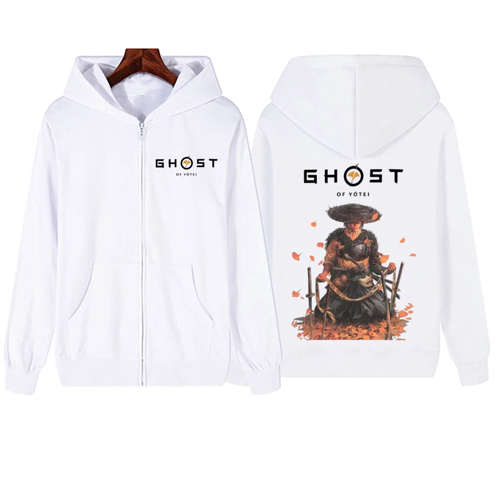 Ghost of Yotei Atsu White Zipper Hoodie