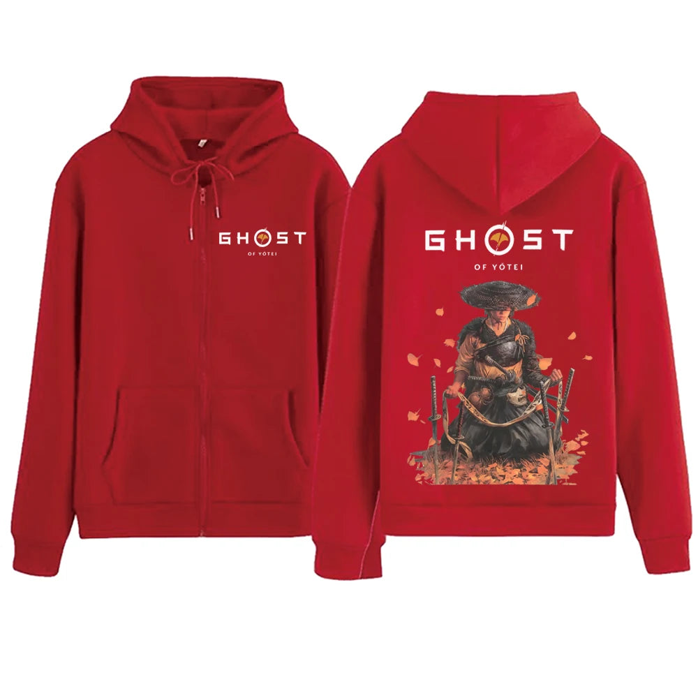 Ghost of Yotei Atsu Red Zipper Hoodie
