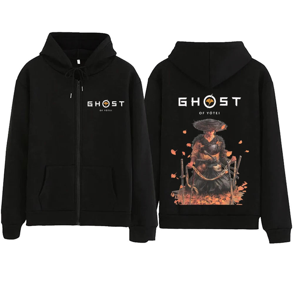 Ghost of Yotei Atsu Black Zipper Hoodie