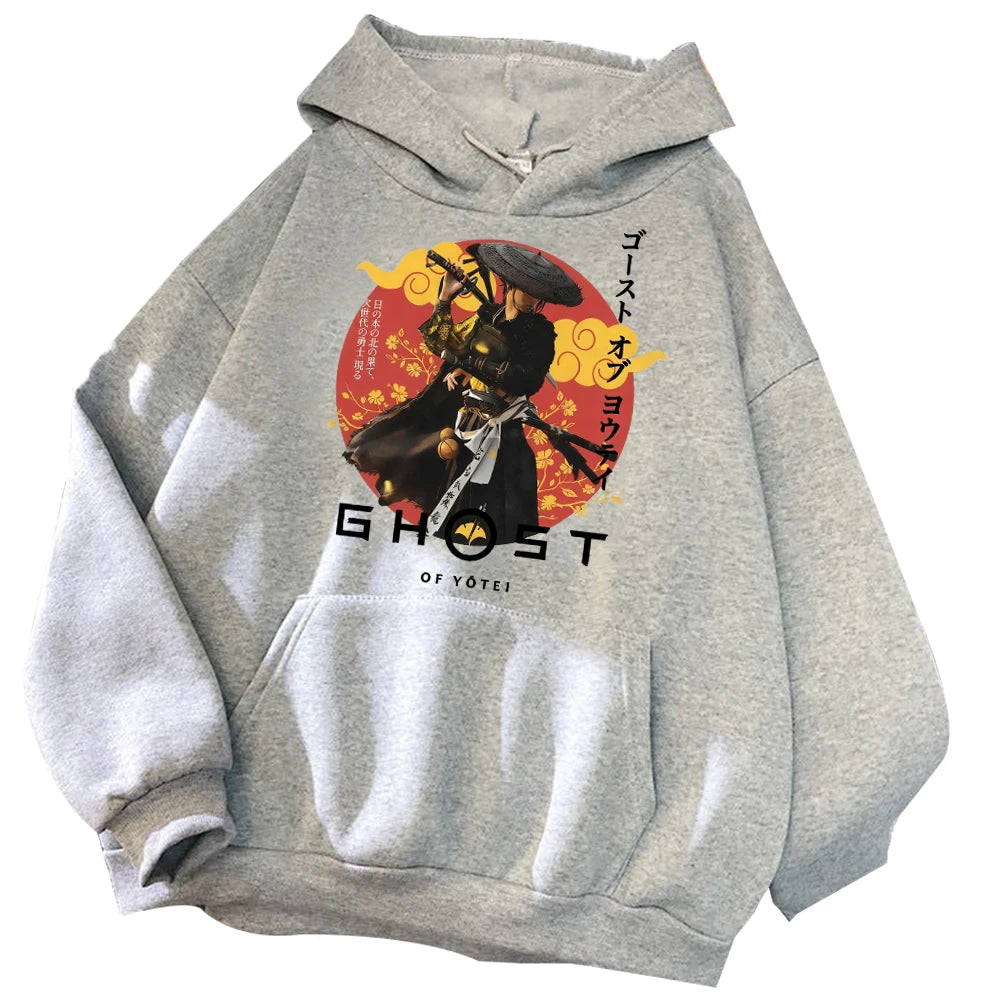Ghost Of Yotei Grey Hoodie Anime
