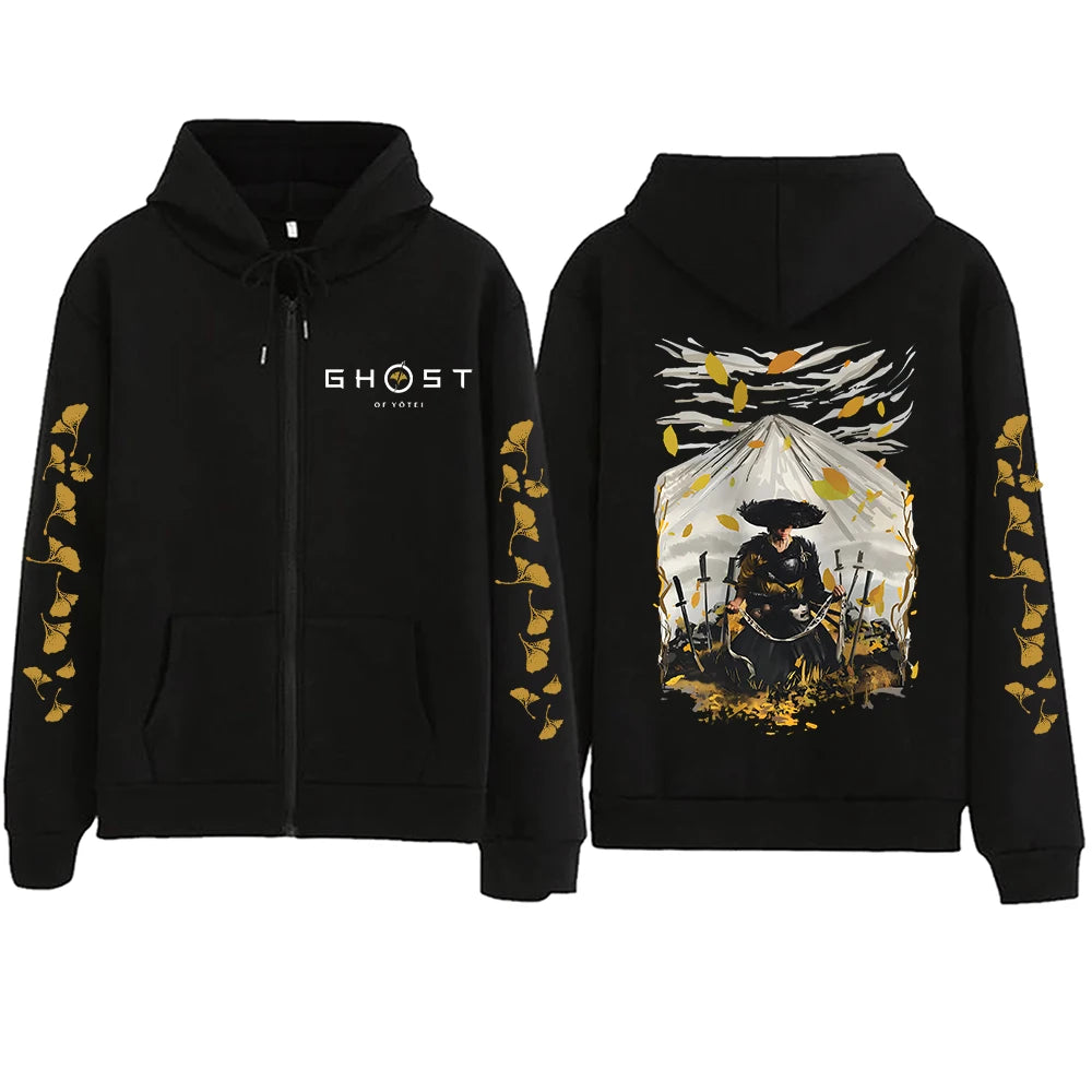 Ghost of Yotei Black Zipper Hoodie