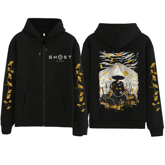 Ghost of Yotei Black Zipper Hoodie