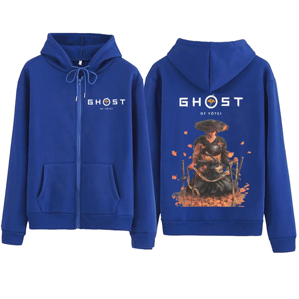 Ghost of Yotei Atsu Blue Zipper Hoodie
