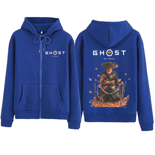 Ghost of Yotei Atsu Blue Zipper Hoodie