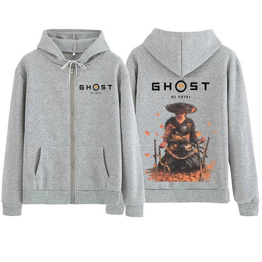 Ghost of Yotei Atsu Grey Zipper Hoodie